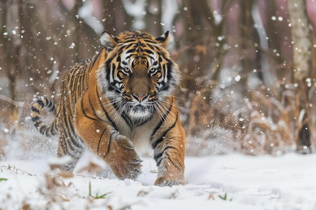 Photo siberian tiger running in the snow nature photography of a wild animal