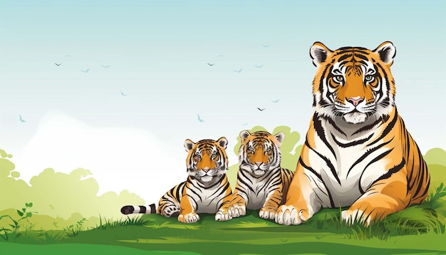 Siberian Tiger sitting with kids