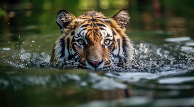 Siberian tiger in the water in the wild