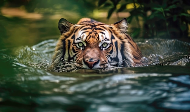 Siberian tiger in the water in the wild