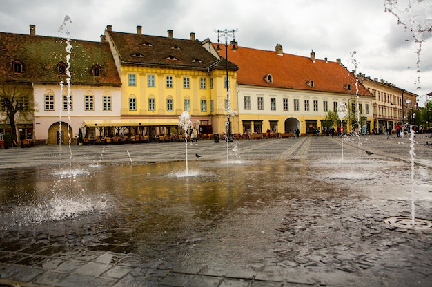 Sibiu Medieval street with historical buildings in the heart of Romania