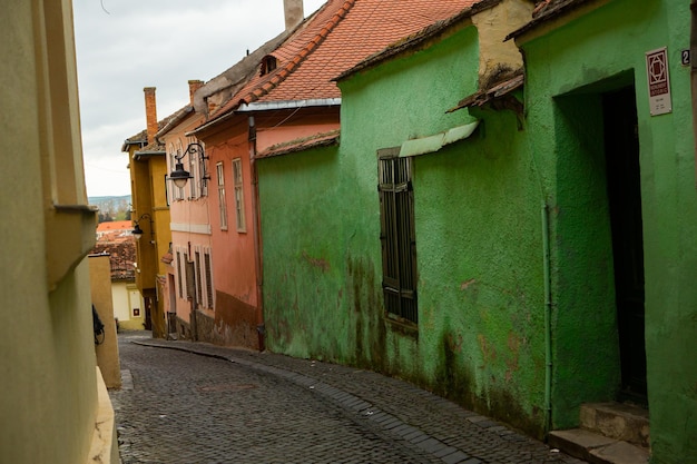 Sibiu Medieval street with historical buildings in the heart of Romania