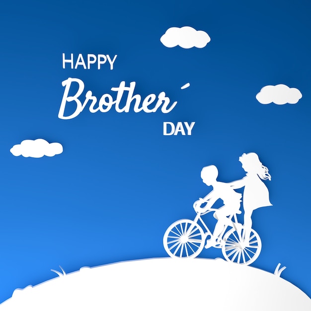 Siblings silhouette on 3d bicycle with text