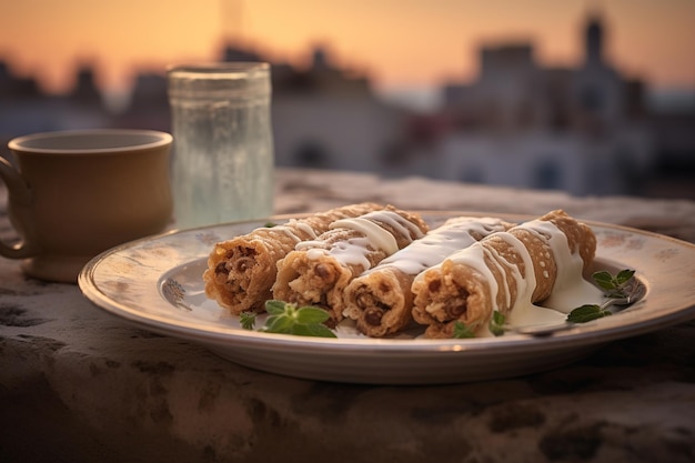 Sicilian Cannoli Delight with Coastal Landscape Silhouette