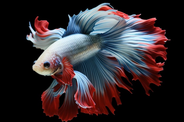 Sick Betta Fish with White Spots Isolated Siamese Fighting Fish on Black Background AR 32