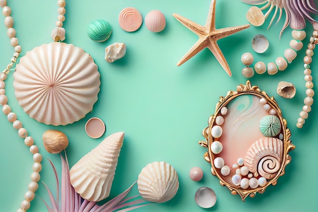 Side border of Stylish feminine accessories on the pastel background