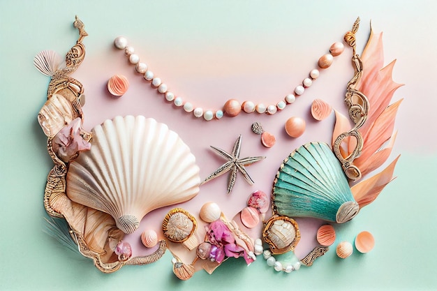 Side border of Stylish feminine accessories on the pastel background