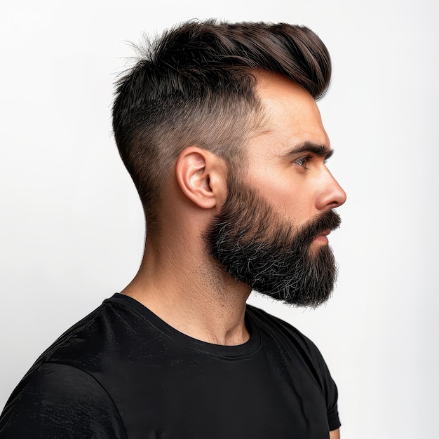 Side Profile of Handsome Male Model with Groomed Beard and Stylish Hair