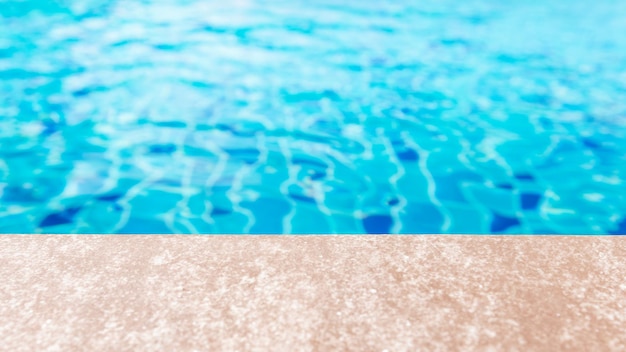 Side of swimming pool with water ripple texture background and copy space for product montage and display