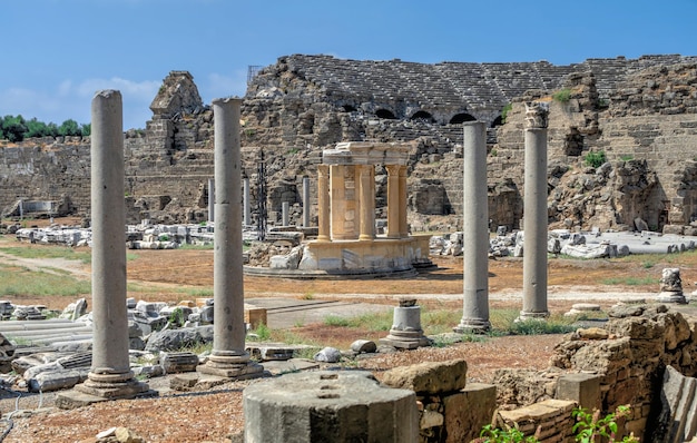 Side Turkey 18072021 Ancient city of Side in Antalya province of Turkey on a sunny summer day