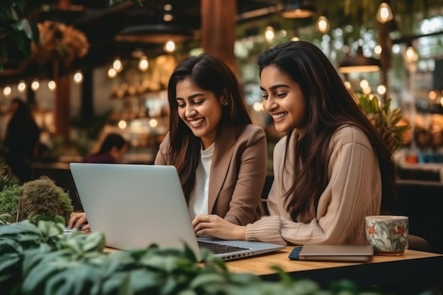 Side view African American people wear hood use laptop on table in coffee cafe Generative AI