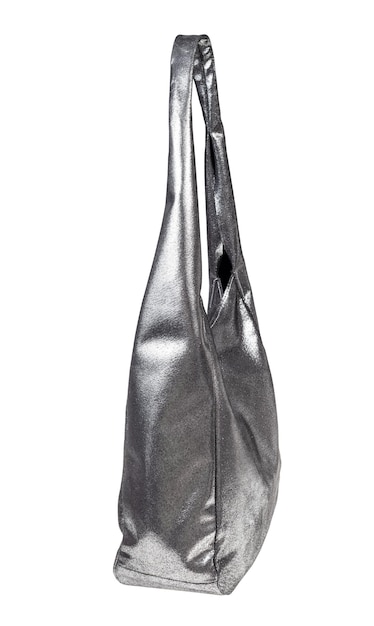 Side view of bag from silver leather isolated