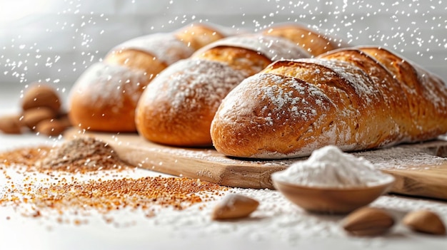 Side view of Baked products on white background