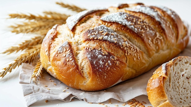 Side view of Baked products on white background