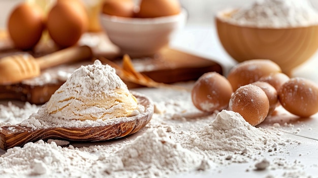 Side view of Baked products on white background