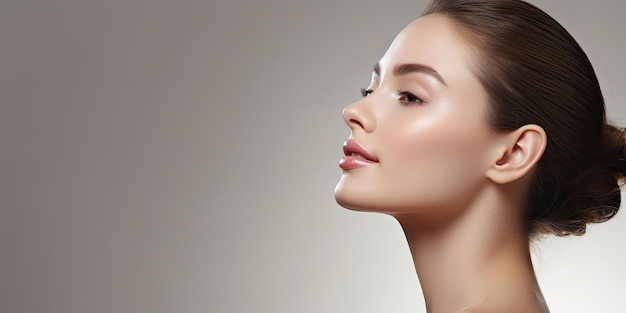 Side view of beautiful woman on clear background with facial skin care treatment concept