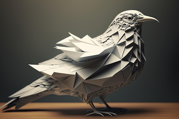 Side view bird made from paper origami animal Generative AI