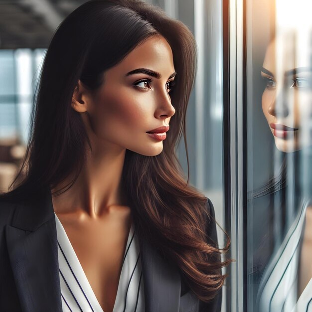 Side View of Businesswoman Near Modern Office Window