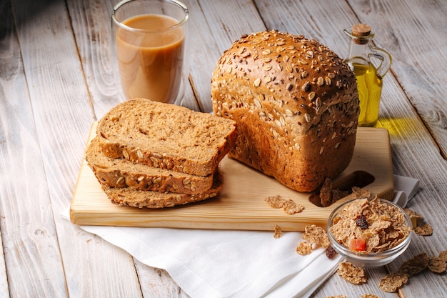 Side view on cereal bread loafs  