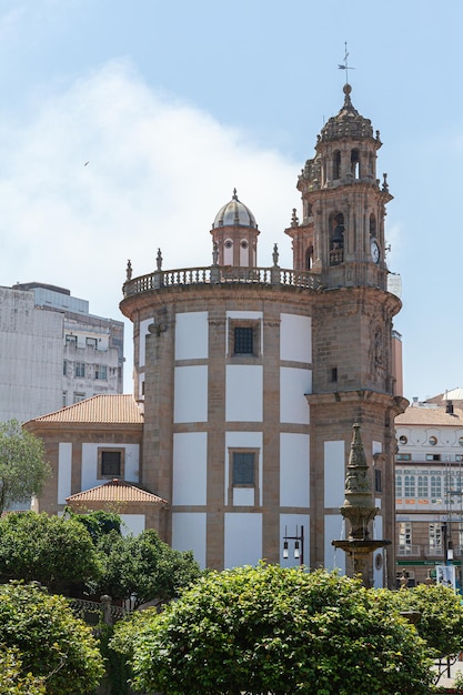 Side view of the church of the Pilgrim Virgin in Pontevedra located at the foot of the Portuguese Camino de Santiago in the neoclassical baroque style in the Autonomous Community of Galicia Spain