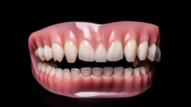 A side view of Dentures or false teeth isolate on a white background Aesthetic Dentistry of denture Generative Ai