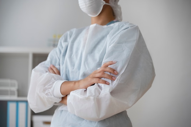 Side view doctor wearing face mask