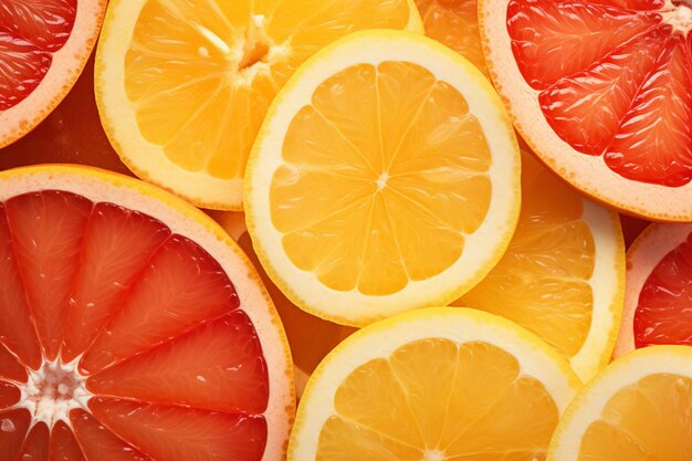 Side view of dried orange and grapefruit slices in a plate on plaid tablecloth