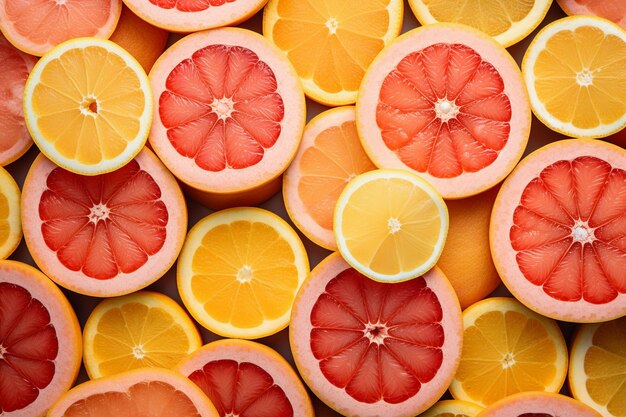 Side view of dried orange and grapefruit slices in a plate on plaid tablecloth