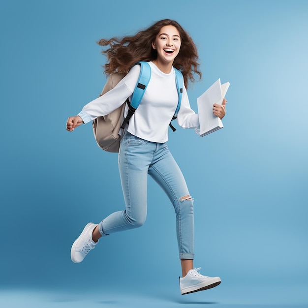 Side View of Excited Young Woman Student