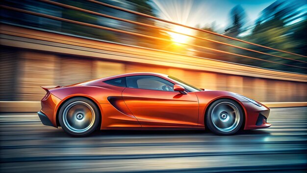 Photo side view of a fast driving sport car blurred motion background