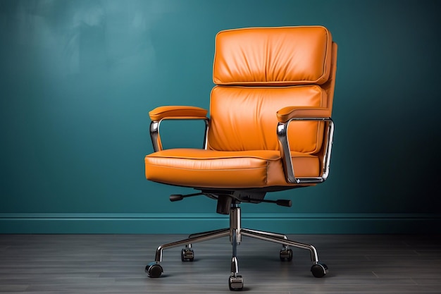 Side view of Genuine Leather office chair for Executive Officer isolated on blue background with clipping path generative ai