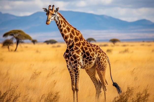 Side view of giraffe on field