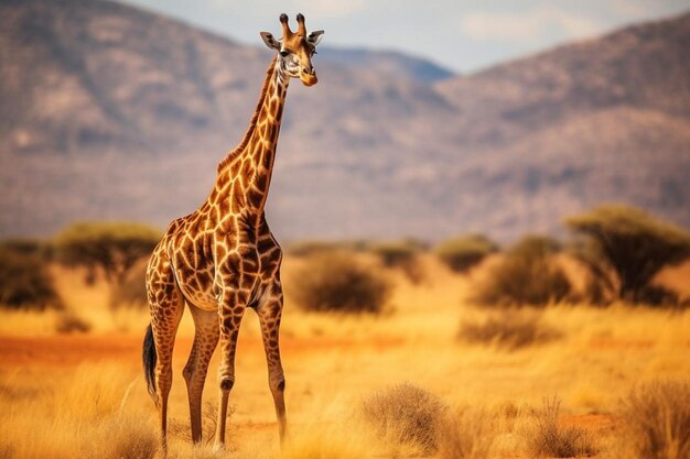 Side view of giraffe on field