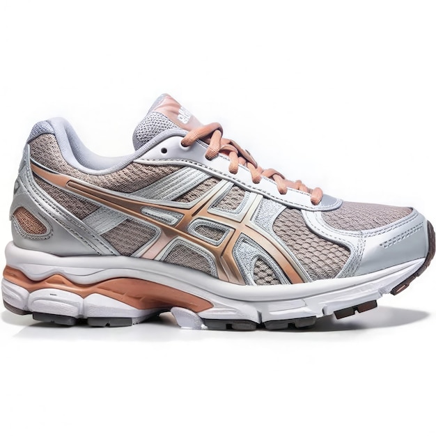 Side View of a Grey and Rose Gold Running Shoe Generative AI