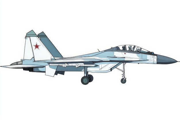 Photo a side view illustration of a su30 flankerc fighter jet showcasing its powerful design adva