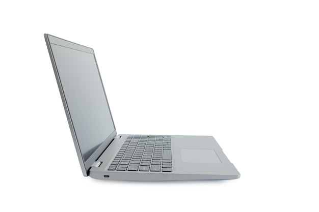 Side view of Laptop with blank white screen for put on a show isolated on white background mockup template with clipping path