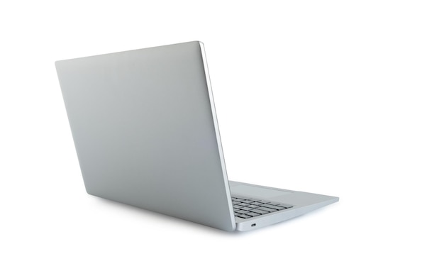 Side view of Laptop with blank white screen for put on a show isolated on white background mockup template with clipping path