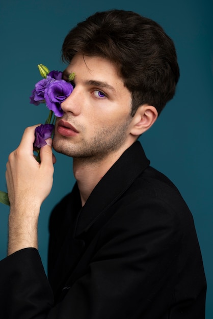 Side view man with iris of fantasy colors