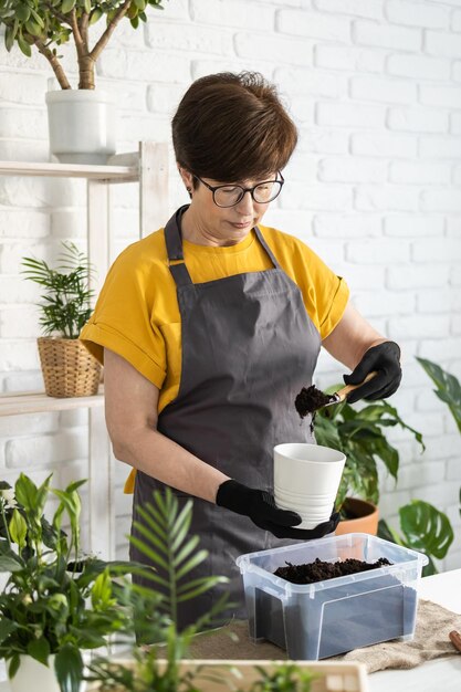 Side view of man working at home