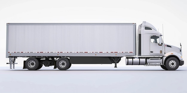 Photo side view of modern white truck in white background