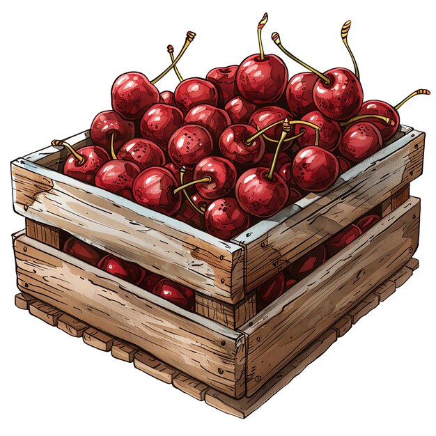 Photo side view of old fashioned truck with pails of cherries in the back illustration for