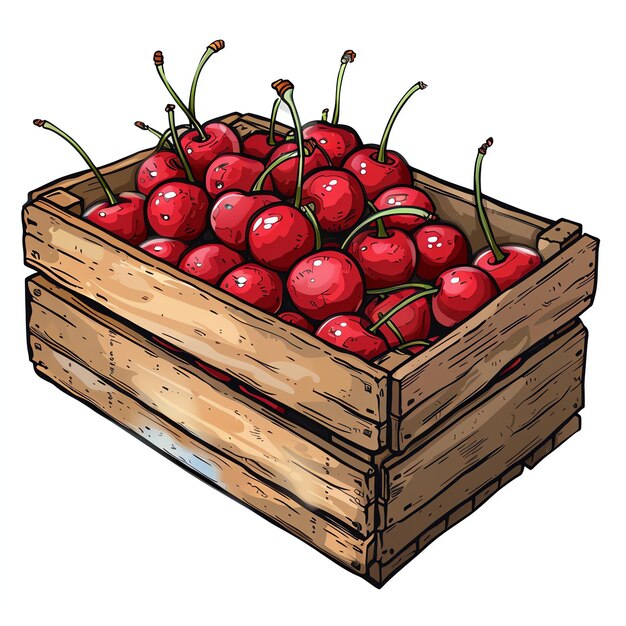 Photo side view of old fashioned truck with pails of cherries in the back illustration for