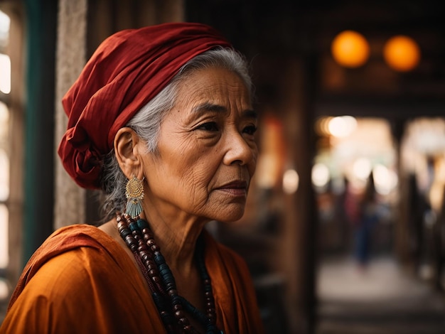 Side view of an old woman