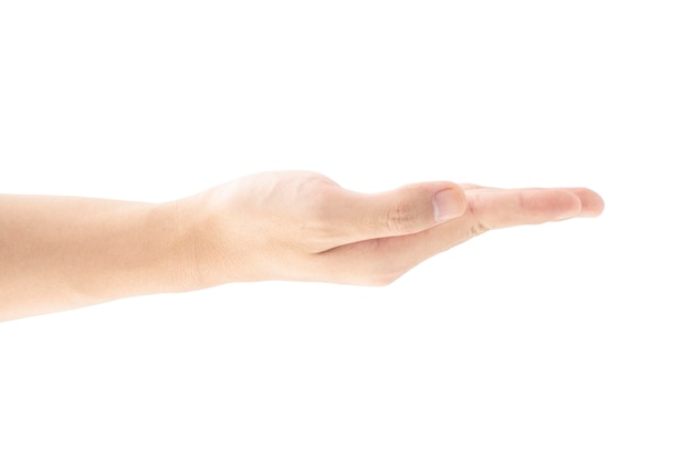 Side view of open the palm of the hand, Isolated on white background, Clipping path Included.