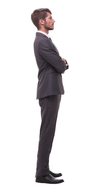 Side view portrait of a confident businessmanisolated on white background