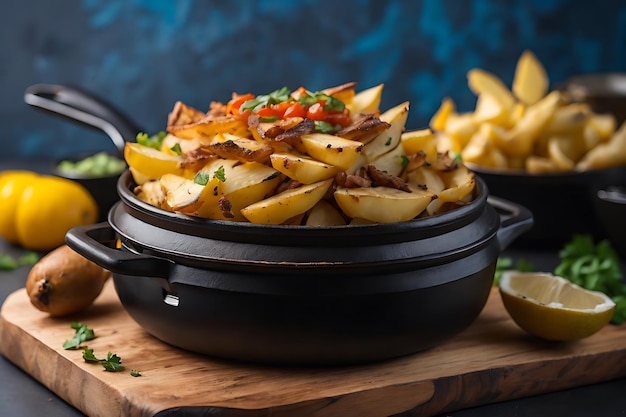 side view shawarma with fried potatoes