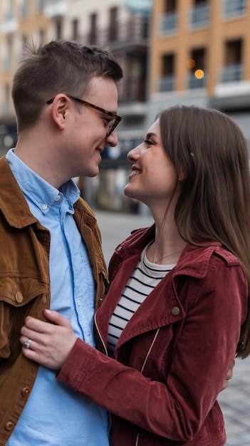 Side view smiley couple being in love