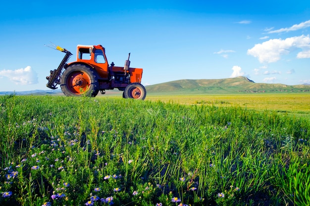 Side view of a Ttractor in a scenic view.