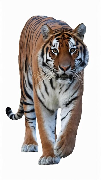 Side view of a walking tiger big cat isolated on white