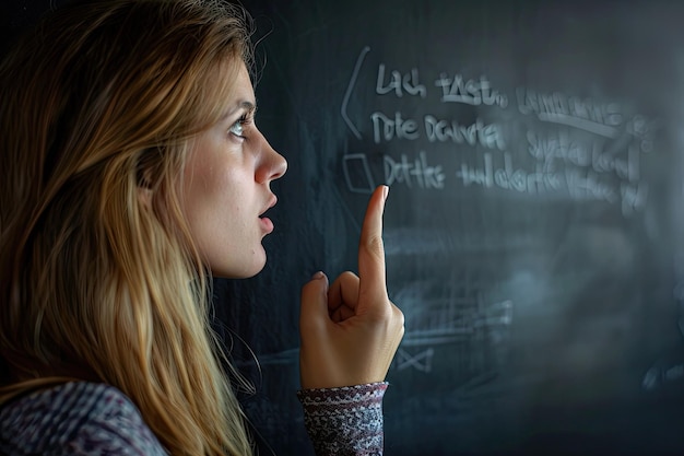 Side view woman explaining grammar mistakes